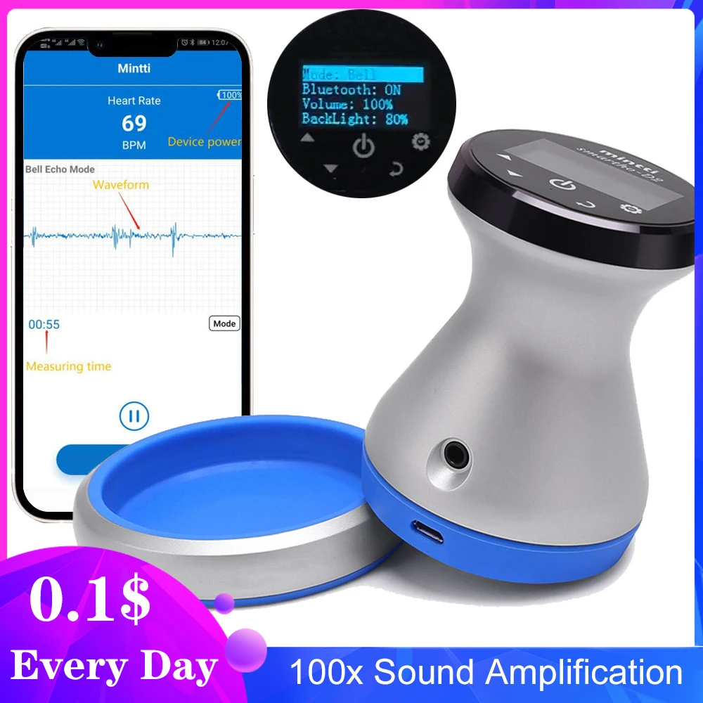 Bluetooth Electronic Stethoscope Rechargeable Digital Stethoscope 100x Audio Amplification OLED Display Respiratory Diseases