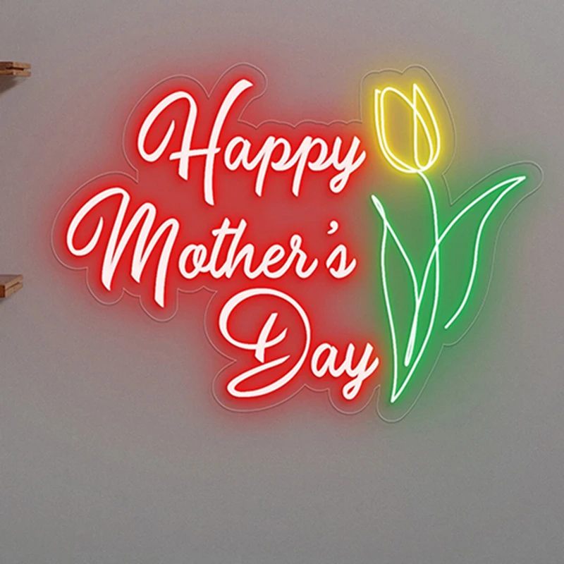 

Happy Mother's Day Neon Sign Custom Neon Signs Mothers Day Decor Floral Led Neon Party Decoration Night Light Personalized Gifts