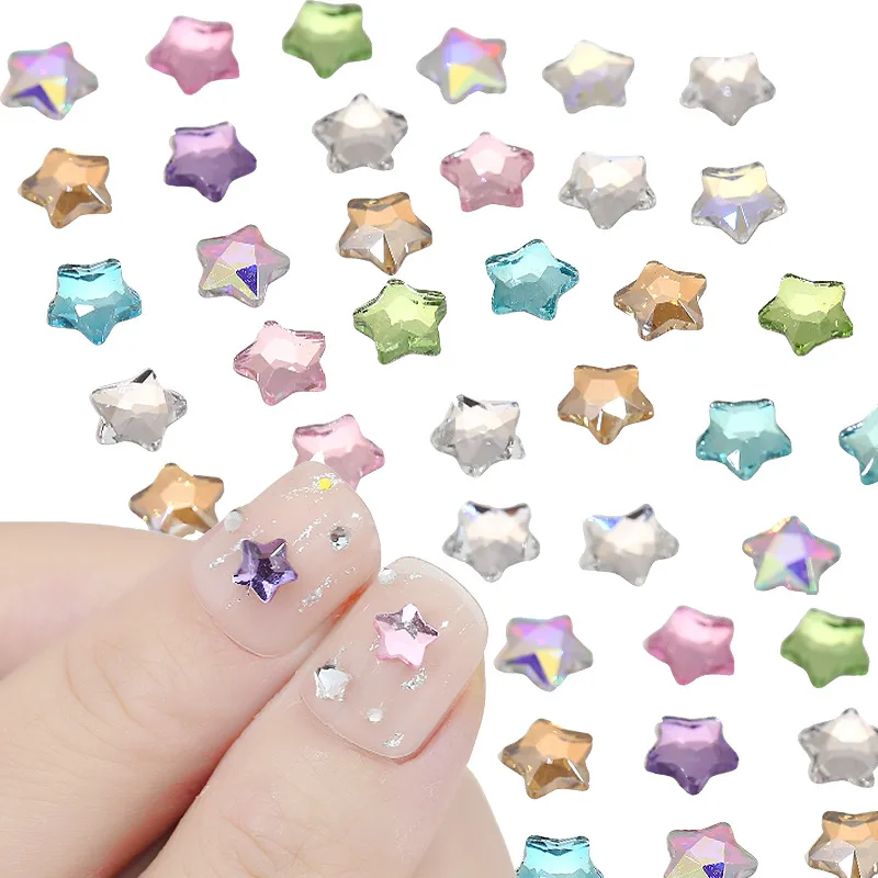 50PCS Super Sparkle Colorful Five-Pointed Stars Flatback Diamonds Nail Art Rhinestones Gem Manicure Flatback Charms Accessories 5