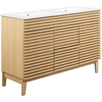 Oak White 48" Double Bathroom Vanity Mid-Century Bathroom Vanity Quality Construction Bathroom Storage Ceramic Double Sink 2