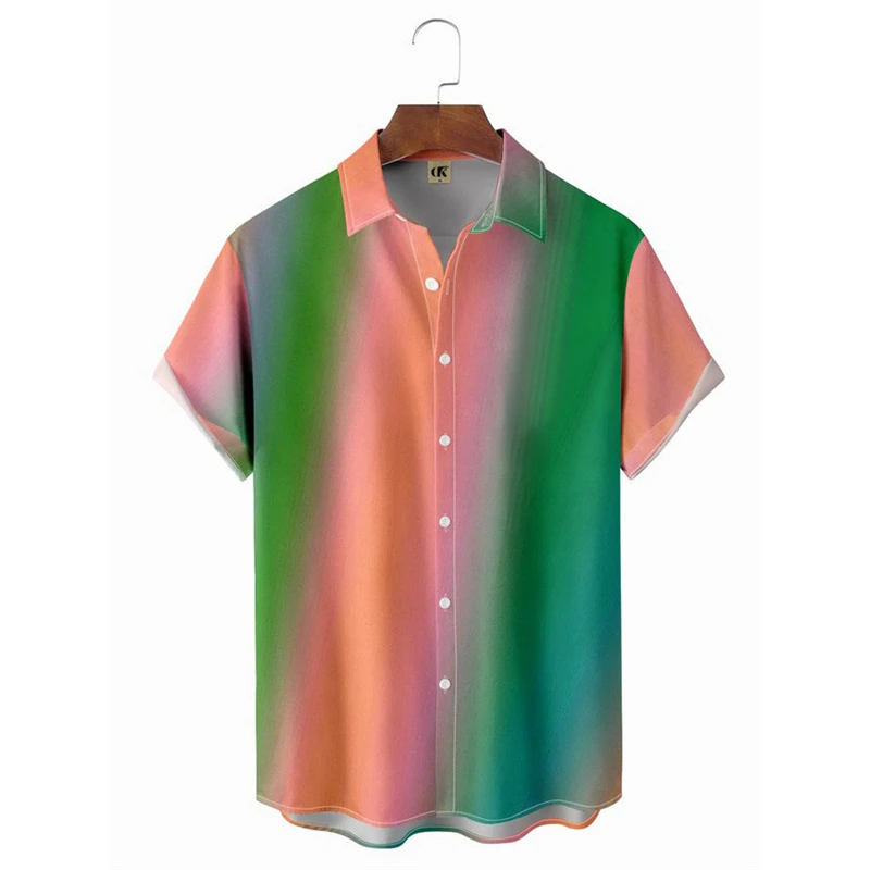 thumbnail image 1 of Camisa con estampado de líneas degradadas de verano para hombre, camisas de playa hawaianas de verano para fiestas, ropa de calle con solapa de gran tamaño para hombre, 1 of 5