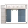 Full Size Loft Bed 2 Four-layer Storage Cabinets and Curtain,Blue Kids Beds for Boys Twin Bed ,White Frame Kids Beds for Girl US 5