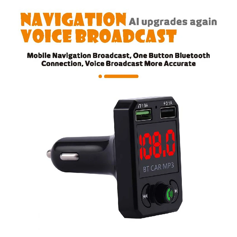 Car Handsfree Audio Call MP3 Player Bluetooth Radio Modulator Music Receiver Dual USB Interface Quick Charging for 24V Vehicle
