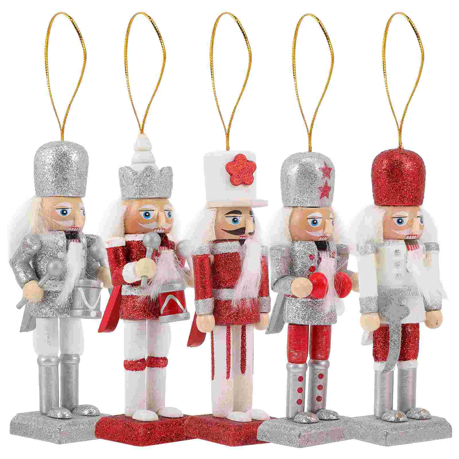 

5 Pcs Dining Table Nutcracker Desk Top Decor Nutcrackers Hanging Ornaments Wooden Xmas
