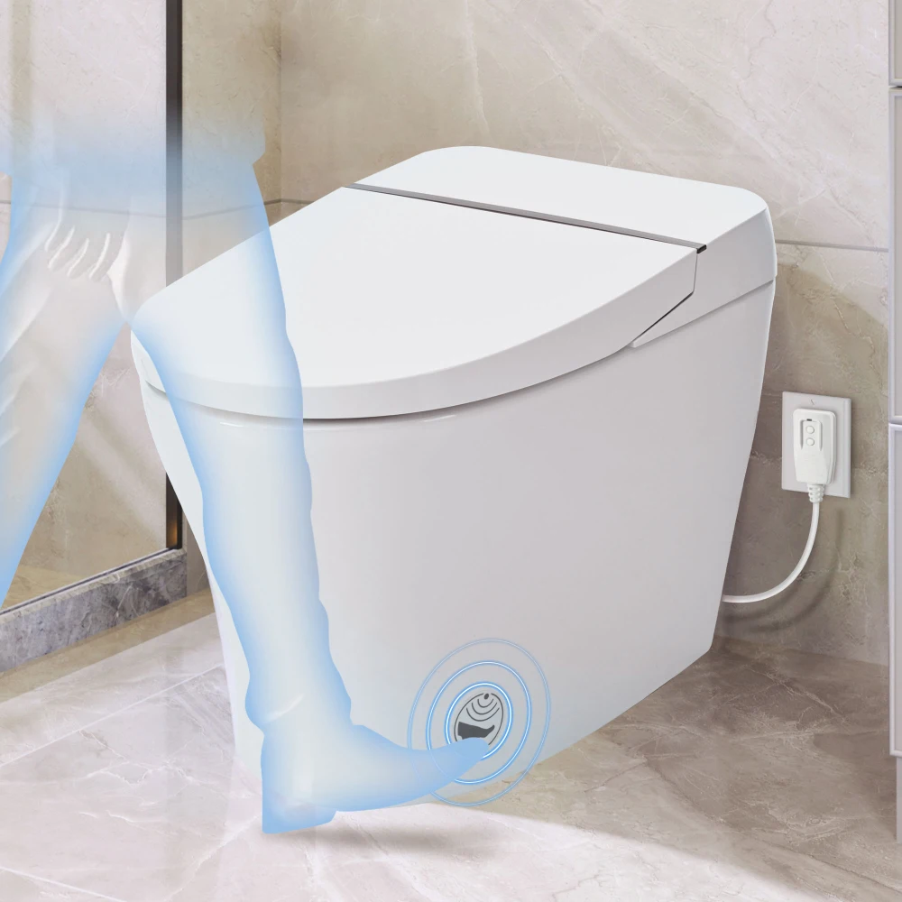 Heated Seat Smart Toilet  without Bidet, Upmarket Compact Dual Flush Toilet 1/1.28 GPF, Tank less toilet with Adjustable Temp 5