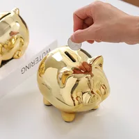 Nordic Style Ceramic Piggy Bank Ornaments. Golden Piggy Bank, Piggy Bank Ceramic Creative Gift Table Decorations Living Room 1