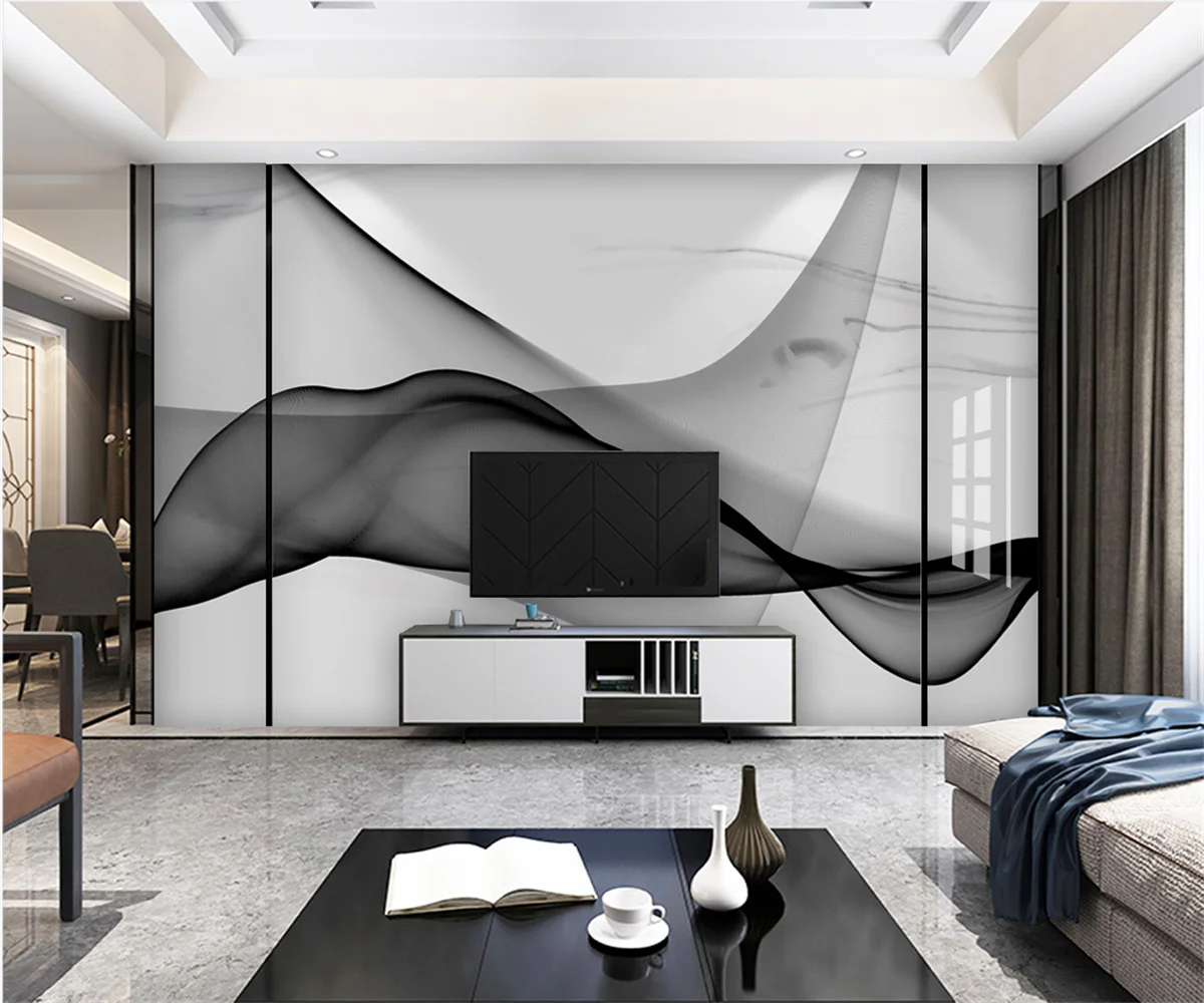 

beibehang papel de parede Custom Modern Abstract Grey White Ink Marble TV Background Wallpaper papier peint