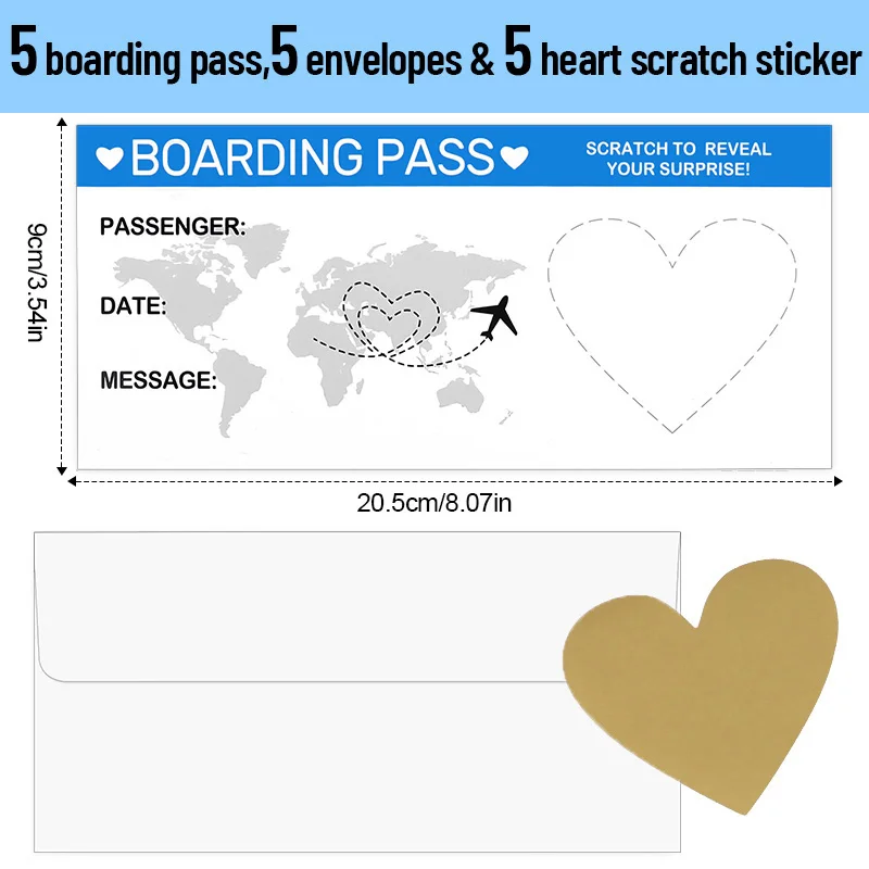 1Set Boarding Pass Scratch Off Game Card with Envelope DIY Surprise Gift for Wedding Birthday Party Christmas Travel Tickets