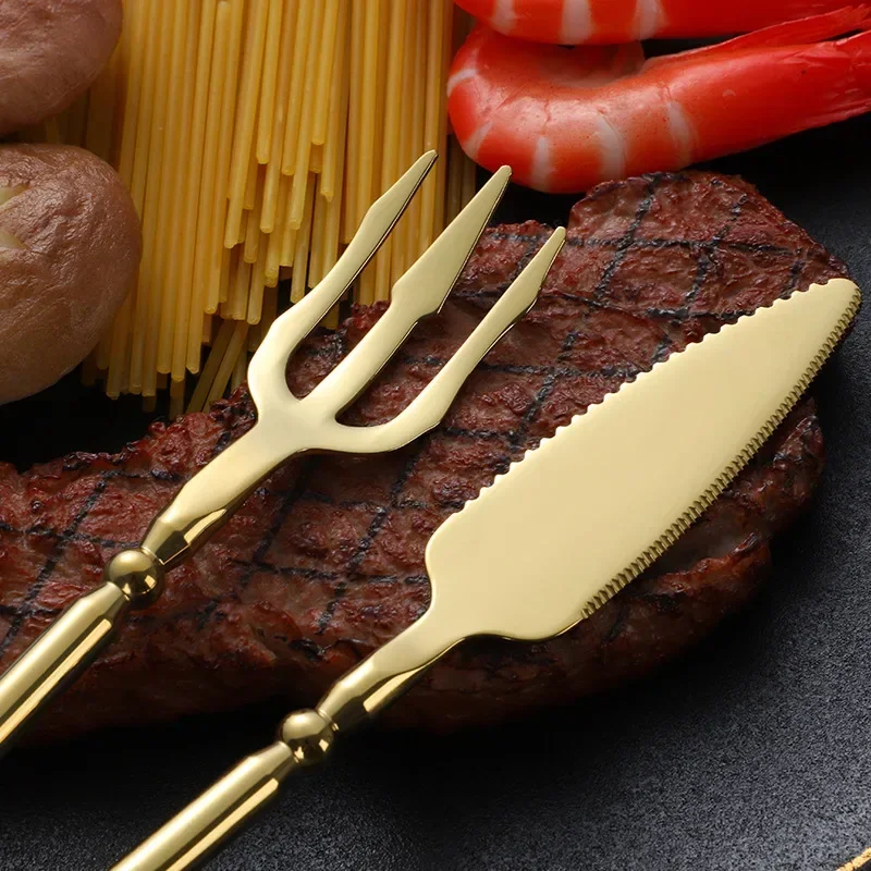 Upscale Cutlery Set 304 Stainless Steel Spoon and Fork Set Household Trident Kitchen Utensil Western Dinnerware Home Decor 4pcs