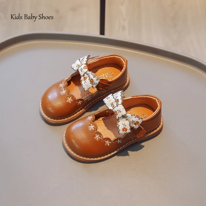 Spring Summer Girls Soft-soled Anti-slip Princess Shoes Baby Breathable PU Leather Bow Children Loafer leather shoes girls shoes girls flats