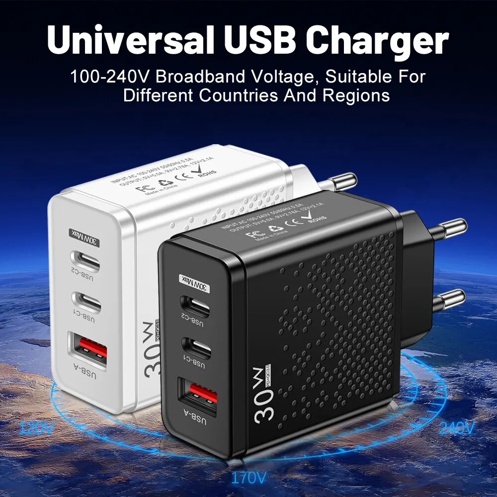 30w Dual Usb C Fast Charger For Iphone 14/13/12 - Portable Gan-free Wall  Adapter