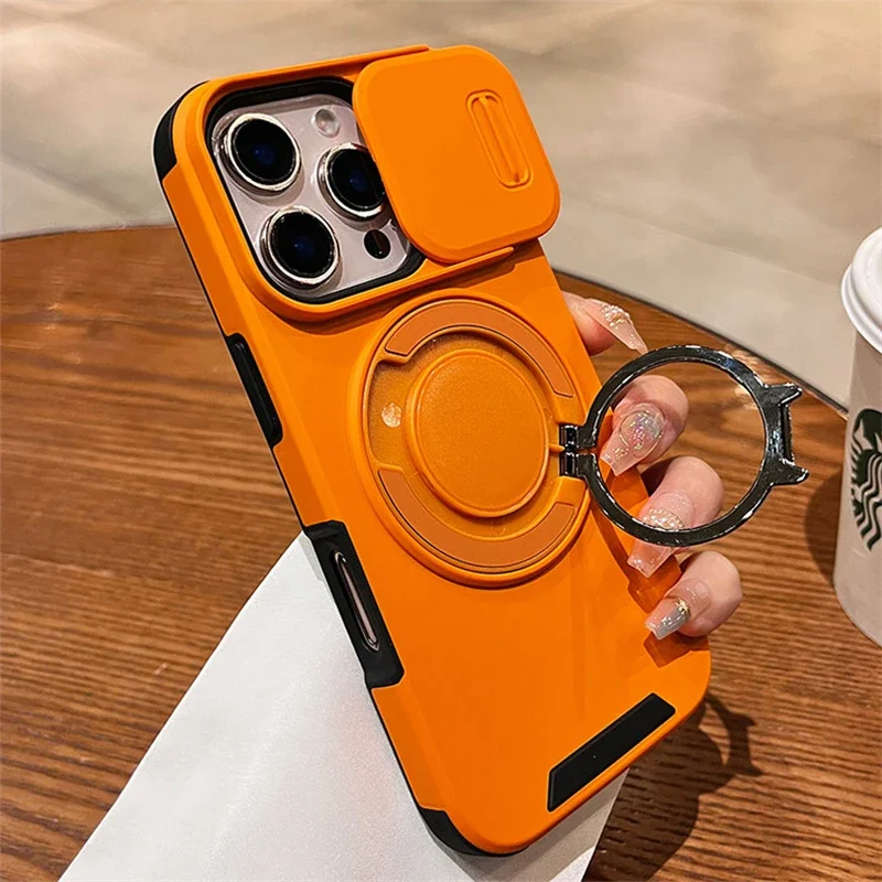 Magnetic Rotation Stand Slide Camera Protector Phone Case with Dual Layer Protective Armor Cover