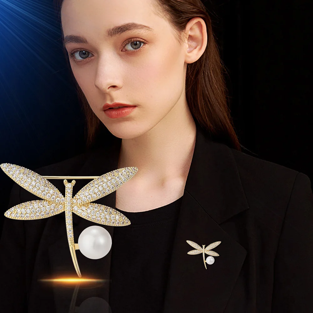 

Fashion Pearl Dragonfly Brooches for Women's Shinny Rhinestone Insect Safety Pins Clothing Anti Slip Buckle Brooch Neckline