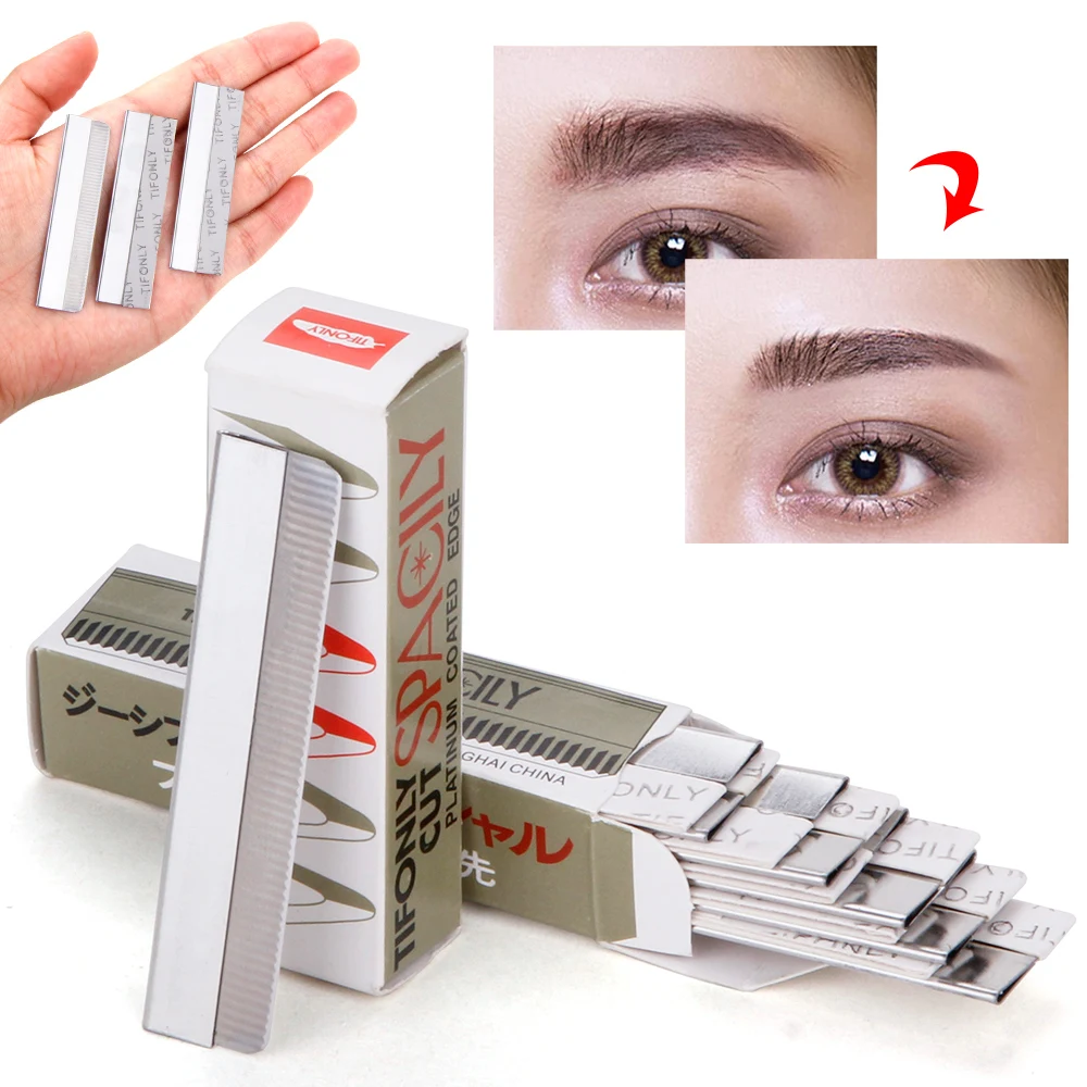 10Pcs Eyebrow Trimmer Blade Stainless Steel Eye Brow Knife Dermaplaning Blades Plucking Scraping Beauty Permanent Makeup Tools
