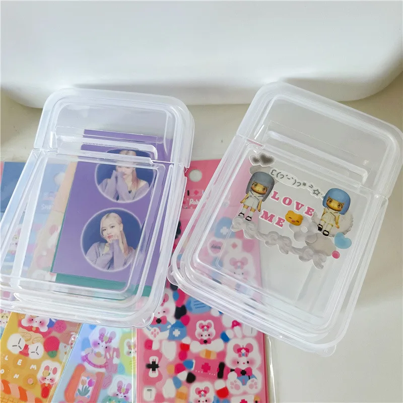 MINKYS 2pcs/lot 3 inch Kpop Photocards Storage Box Clips Stickers Tapes Collect Box Classification School Office Stationery stationery organizer photocard holder stationery storage box