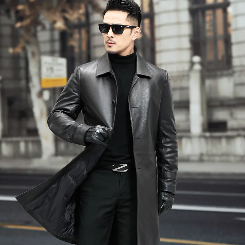 

F211 Haining 2022 зимняя новая мужская верхняя часть из натуральной кожи воловья кожа средней длины пуховая ветровка