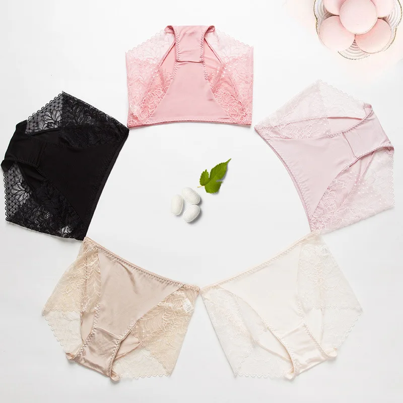 3PCS/Set Women's Panties, 100%Real Silk and lace Underwear, Mid Rise, Comfortable Female Cozy Basic  Briefs, 2024