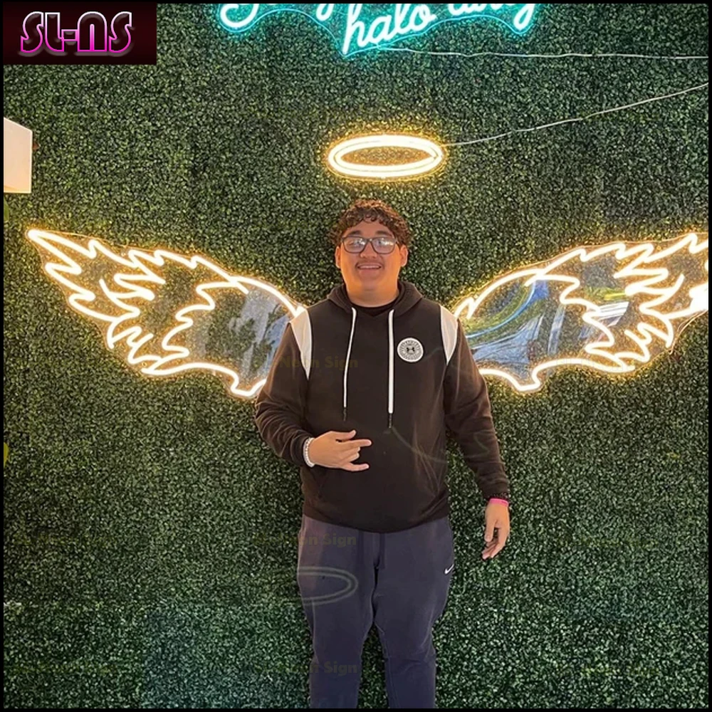 Led Angel Wings E Halo Neon Sign Custom, Angel Wings Neon Sign, Nimbus Neon, Angel Neon Sign