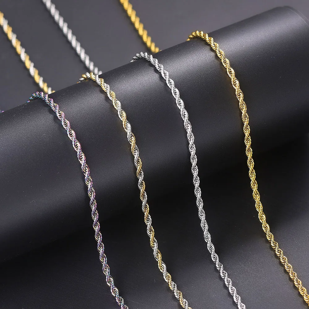 Twist Rope Chain Necklace Men Stainless Steel Ropes Long Necklace Minimalist 3mm 60cm