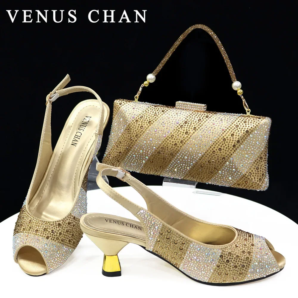 

Venus Chan 2024 Ladies High Quality Women's Pumps And Bag Italian Fashion Design Gold Color Bag For Nigeria Wedding Party