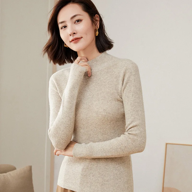 

Women Fashion Warm Casual Seamless Woolen Sweater 2023 Autumn Winter New Half Turtleneck Slim-Fit Knitted Bottoming Shirt