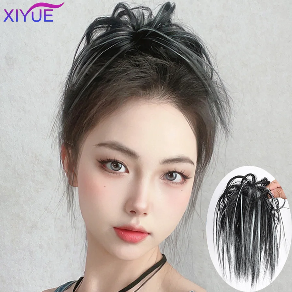 XIYUE Synthetic Messy Hair Bun Tousled Hairpiece Elastic Band Chignon Curly Scrunchie Updo Cover Hair Tail for Women Pink
