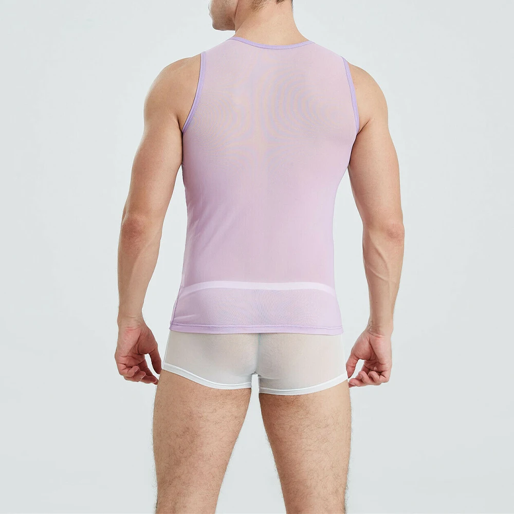 Men Sexy Transparent Musle Vest Male Elastic Mesh Tank Tops See-through Undershirts Sleeveless T-shirts Breathable Sport Singlet