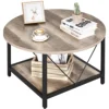Round Coffee Table with Storage, Rustic Living Room Tables with Sturdy Metal Legs, OAK 5