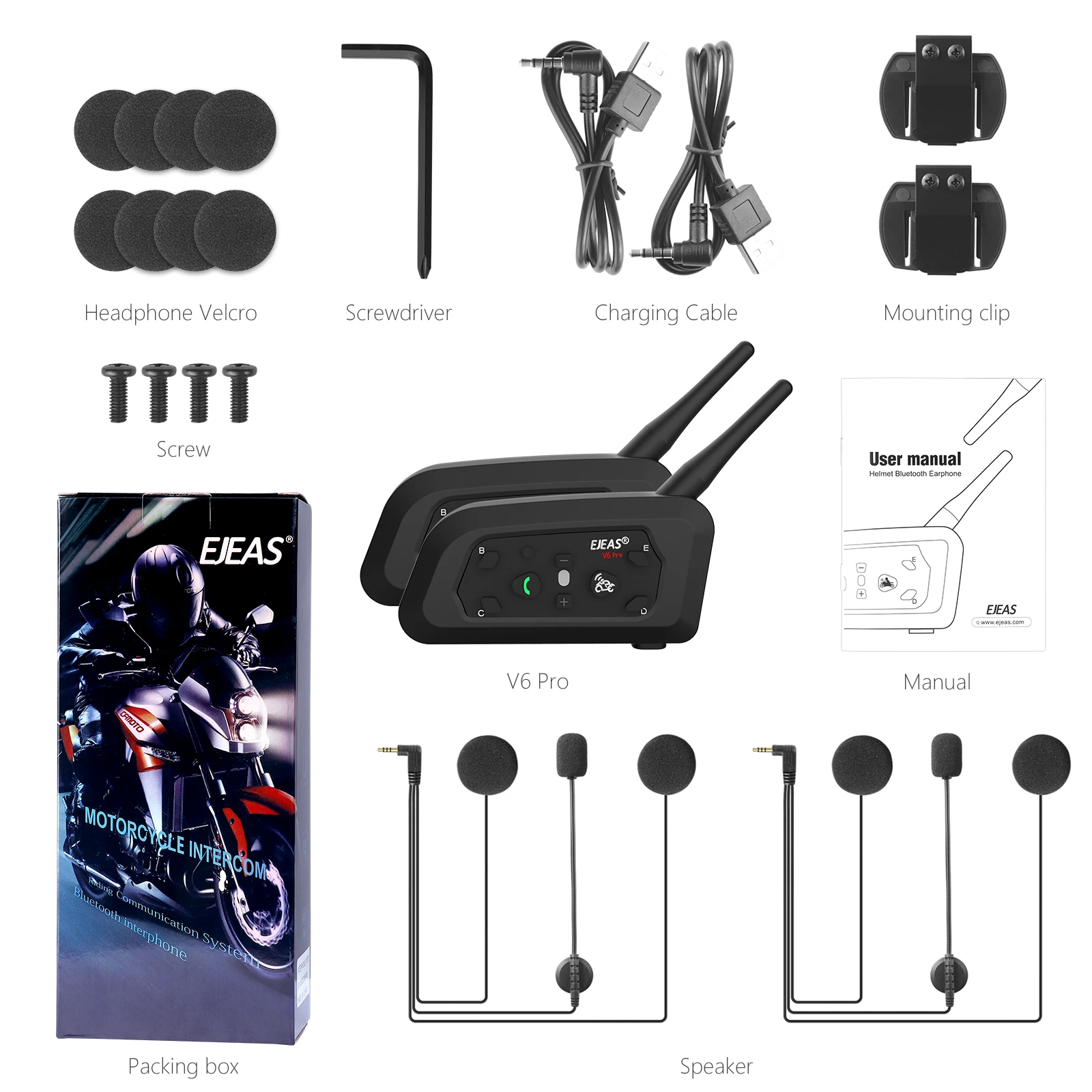 EJEAS V6 PRO auricolare interfono per casco moto Bluetooth con comunicatore interfono BT da 1200M per 6 motociclisti impermeabile