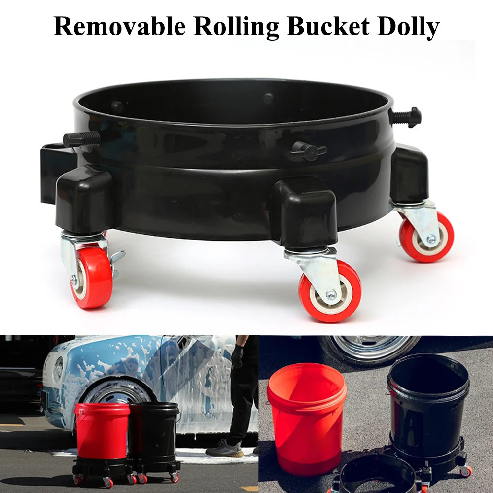 Rolling Bucket Dolly 360&deg; Swivel Bucket Roller Removable Truck with Wheels Storage Tray Car Wash Tools Accessories rolling bucket dolly