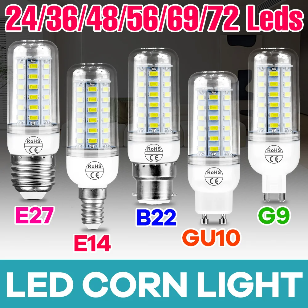 Lampadina a LED E27 E14 Corn Light 220V lampada B22 lampadario a soffitto GU10 Spotlight G9 Indoor Home camera da letto illuminazione morbida bianco freddo/caldo