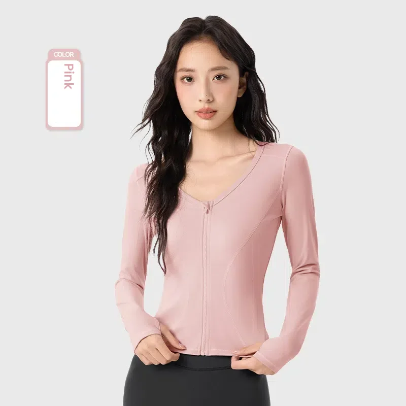 Women's jackets  Autumn Winter Sports Jacket Long-sleeved Yoga Suit Outdoor V-neck Running Jump Aerobics Zipper Cardigan Tops - 4