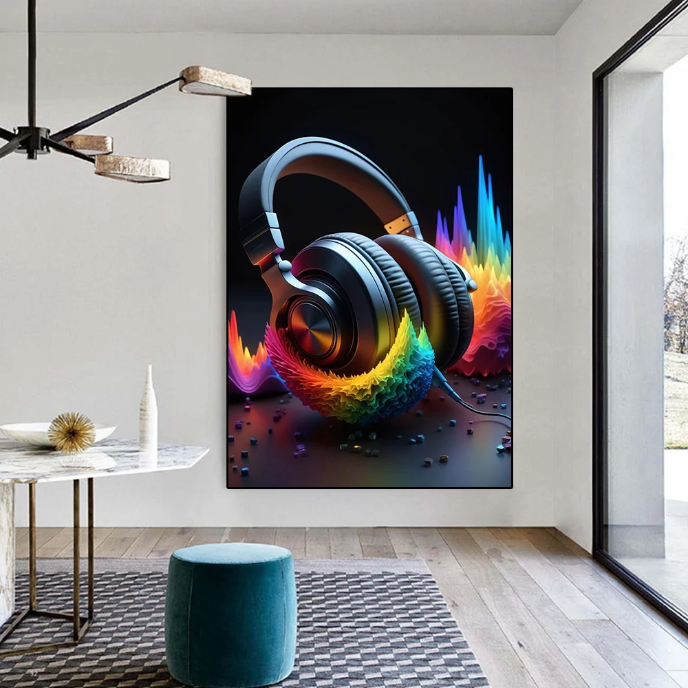 Creative Pop Punk Music Dj Music Headphones Art Poster Print Colorful Gaming Headphones Canvas Painting Game Room Bar Home Decor