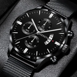 2023 Men Watches Luxury Famous Brand Men Stainless Steel Mesh Belt Calendar Watch Men Business Quartz Watch relogio masculino