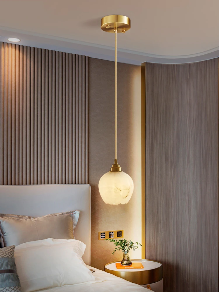 

Modern Bedroom Living Room Pendant Light Nordic Luxury Brass Spanish Natural Marble Chandelier