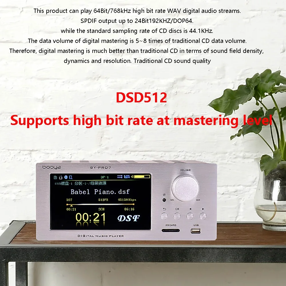 Audiophile Digital Music Player Dual 9038PRO DAC 76BIT 768KHz Lossless Decoding Large Bluetooth Music Player DSD512 Decoding