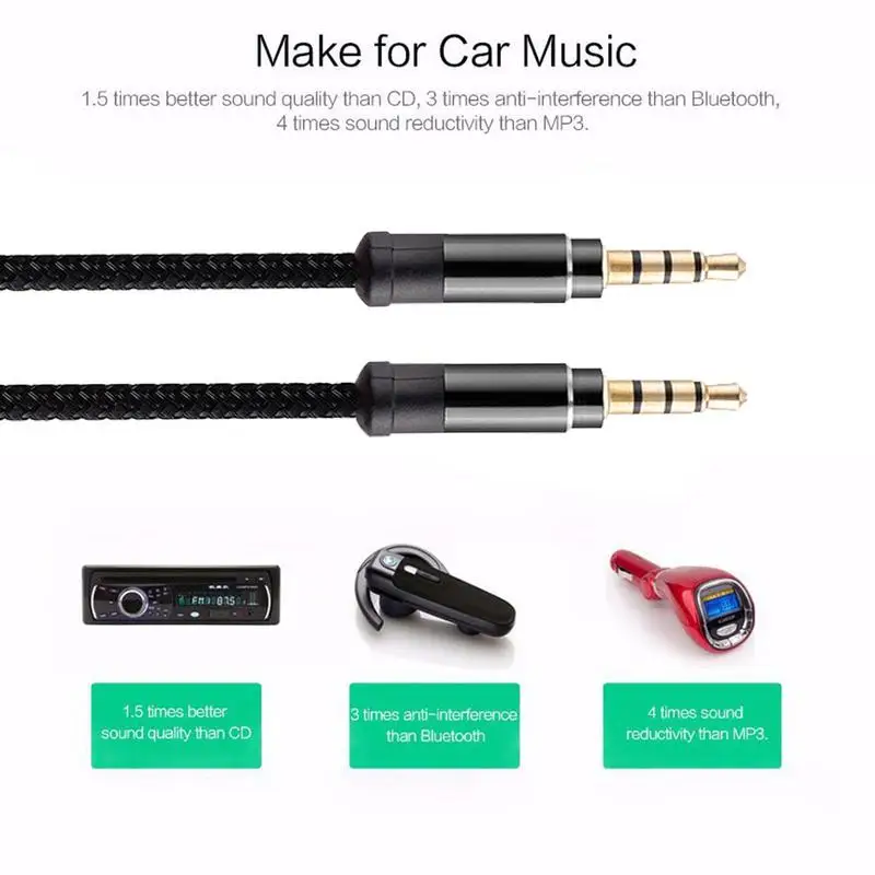 3/1.5m 3.5mm Adapter Aux Cable For Car Audio Gold Plated Jack To Jack 3.5 Aux Cable Male To Male Auxiliary Cord With Microphone