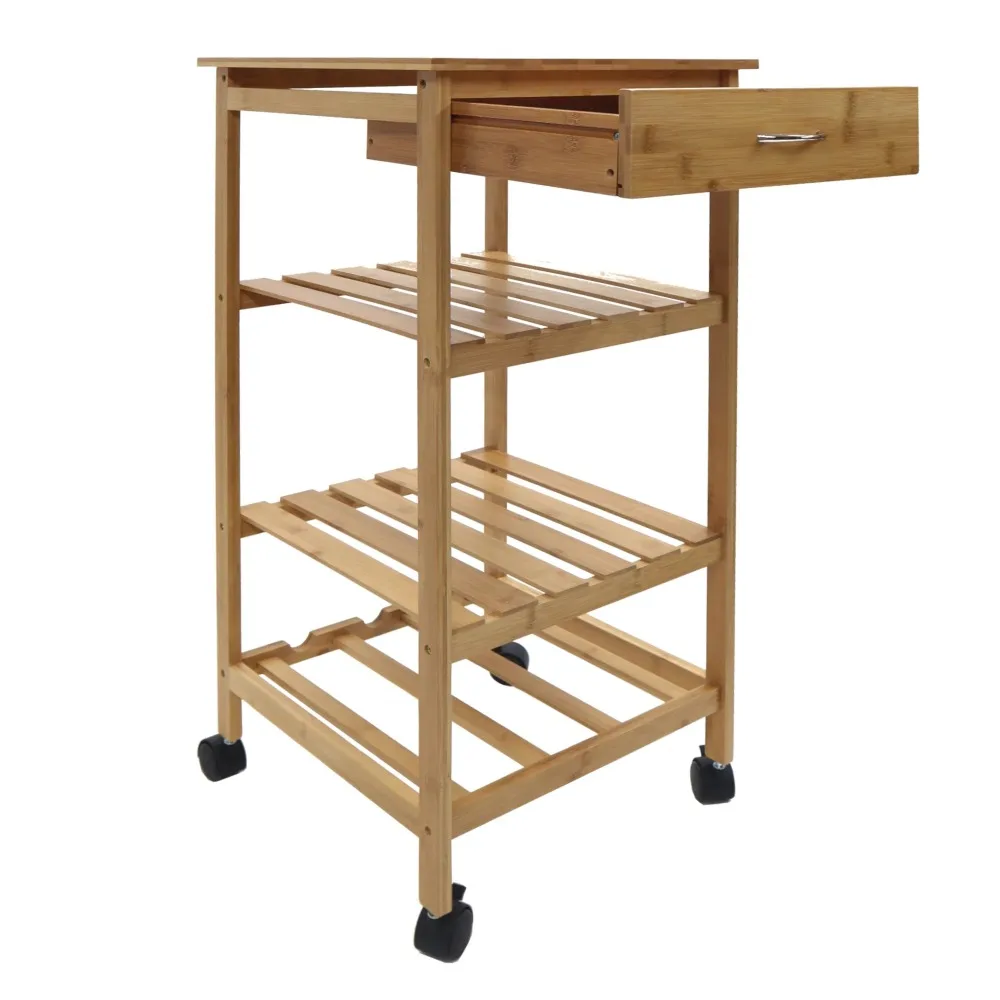 

Bamboo Kitchen Storage Cart with Wine Rack, 15.25Wx15.25Dx31.5H Kitchen Furniture Rolling Cart