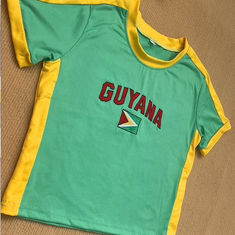 Women Gothic Vintage O Neck Slim Crop Tops Short Sleeve T-Shirt For Summer Y2k Streetwear GUYANA Letter Print Sporty Baby TShirt 4