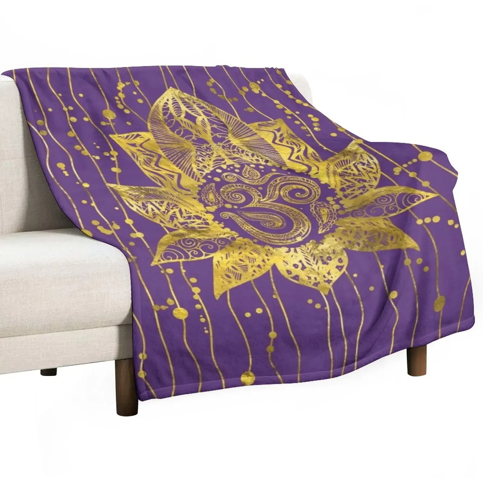 

Gold Lotus flower and OM symbol Throw Blanket Beautifuls Sofa Throw Summer Beddings Luxury Throw Blankets
