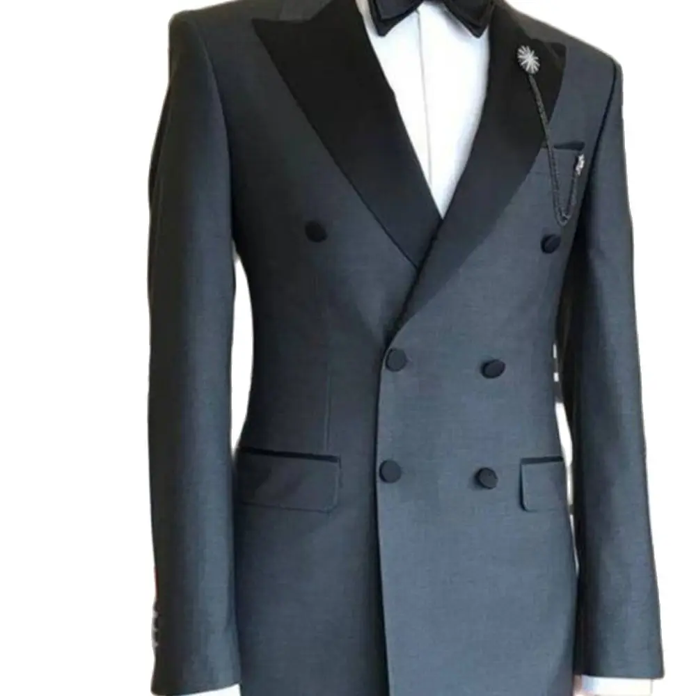Latest Coat Pants Design Grey Blazer Trousers Men Suits for Business Male Jacket Groom Tuxedo 2Pcs Wide Peaked Lapel Made