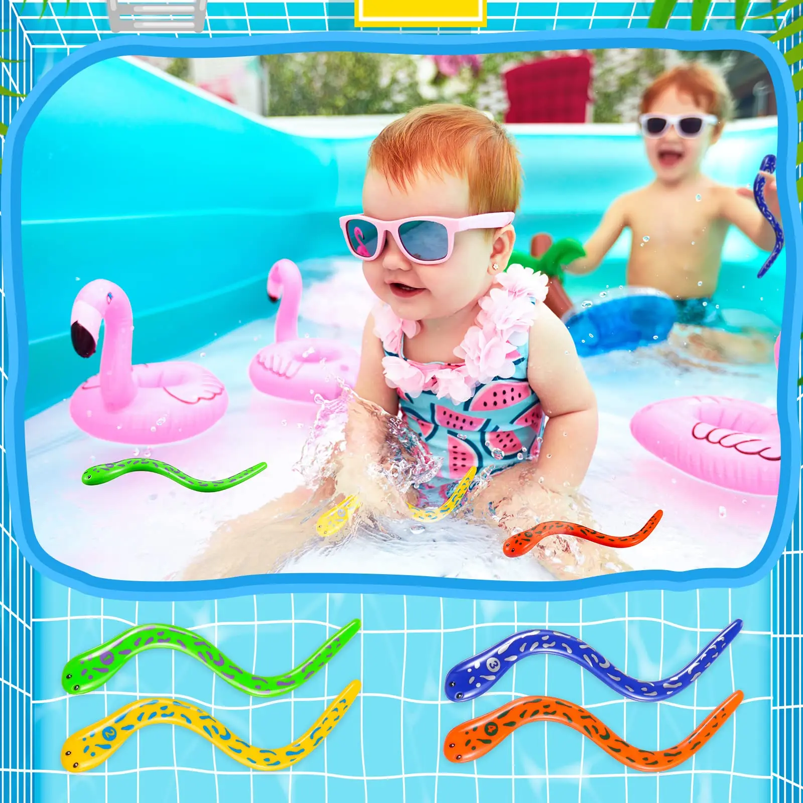4 Pieces Dive Eels Catch a Snake Dive Toys Water Snake Toy Swimming Pool Games for Toddlers Boys Girls Teens Adults 6