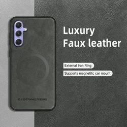Premium Vintage Leather Magnetic Phone Case Cover - Galaxy A54 5G (Gray)