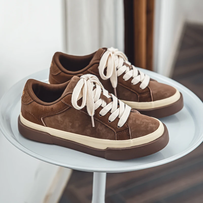 

Retro Brown Suede Shoes For Men Fashion Breathable Comfortable Men's Casual Sneakers Trendy Design Lace-up Vulcanized Shoes Man