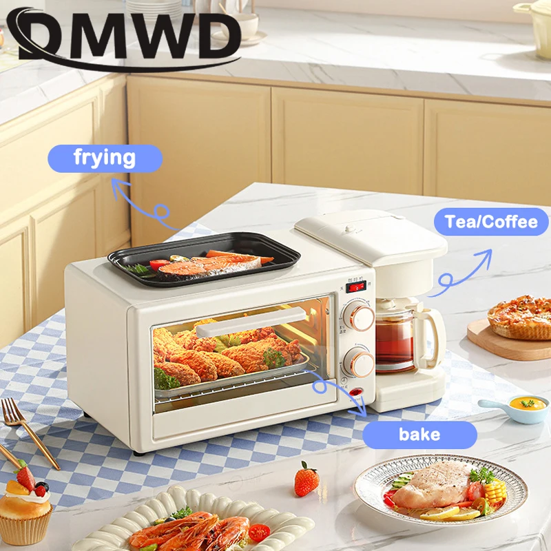 DMWD Breakfast Machine 3IN1 Multifunction Mini Drip Coffee Maker Bread Pizza Oven Frying Pan Toaster Breakfast Making 110V/220V 2