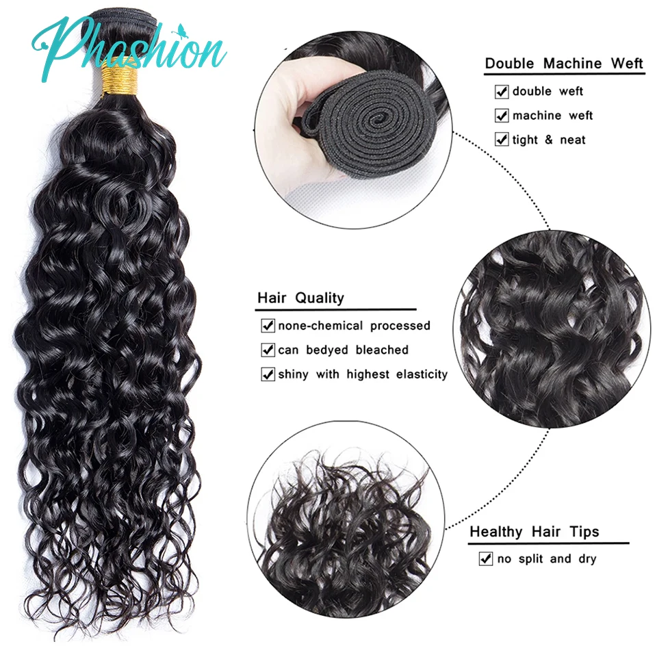 Human Hair Extensions Phashion Water Human Hair Bundles 1/3 Pcs/Lot 30 32 Inch Remy Hair Extensions Black Women Brazilian Weave 10A