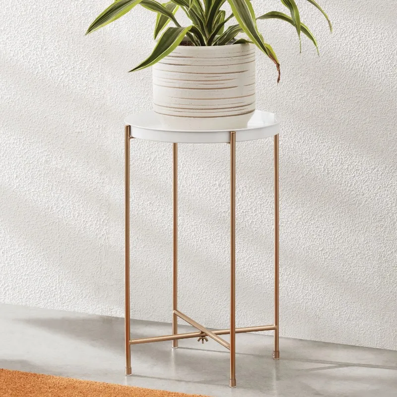

White Brass Metal Round Glam Plant Stand