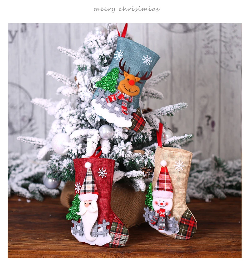 4 Christmas Stockings christmas stockings Christmas Gift Bags christmas gift bags Santa Snowman Hanging Xmas Tree Ornaments For Home New Year Navidad Candy