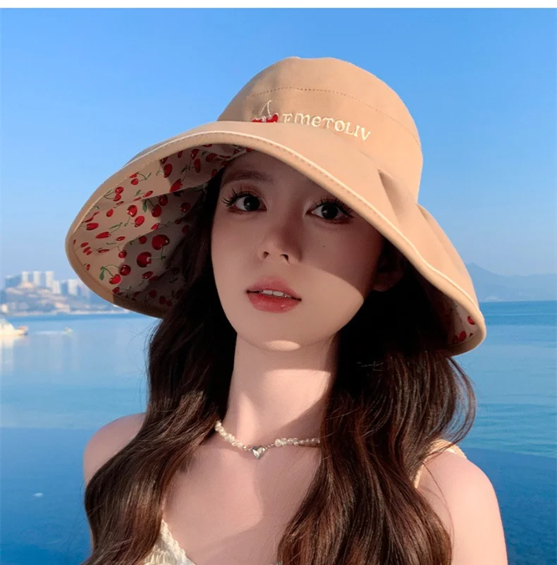 Double-sided Wear Large Rim Hollow Top Hat Women's Summer Cycling UPF50+ Shade Sunscreen Hat Hundred Sun