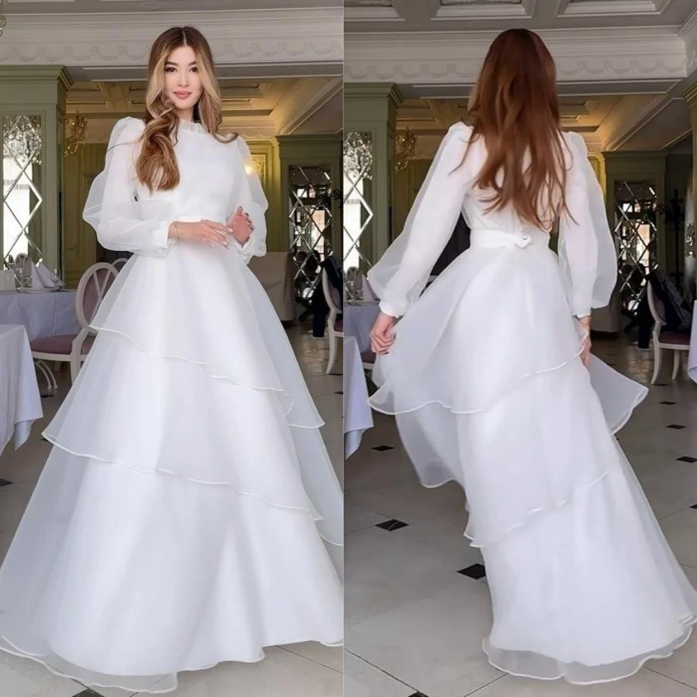 Organza Tiered Graduation Ball Gown High Collar Bespoke Occasion  Long Dresses